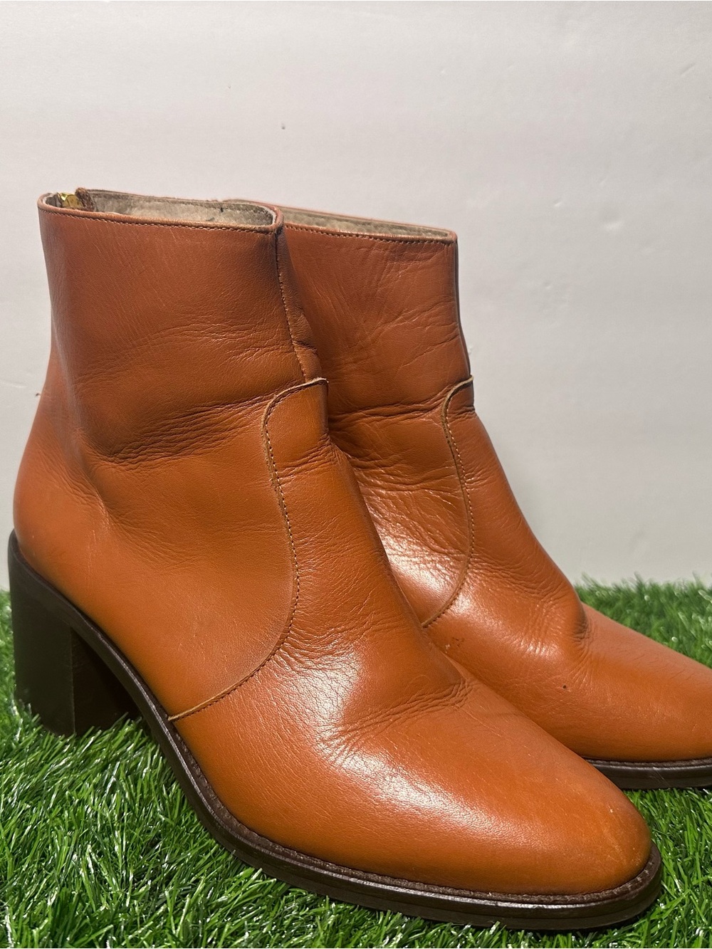Antonio de Faria Women's Leather Ankle Boots in Cognac Brown Size 7.5